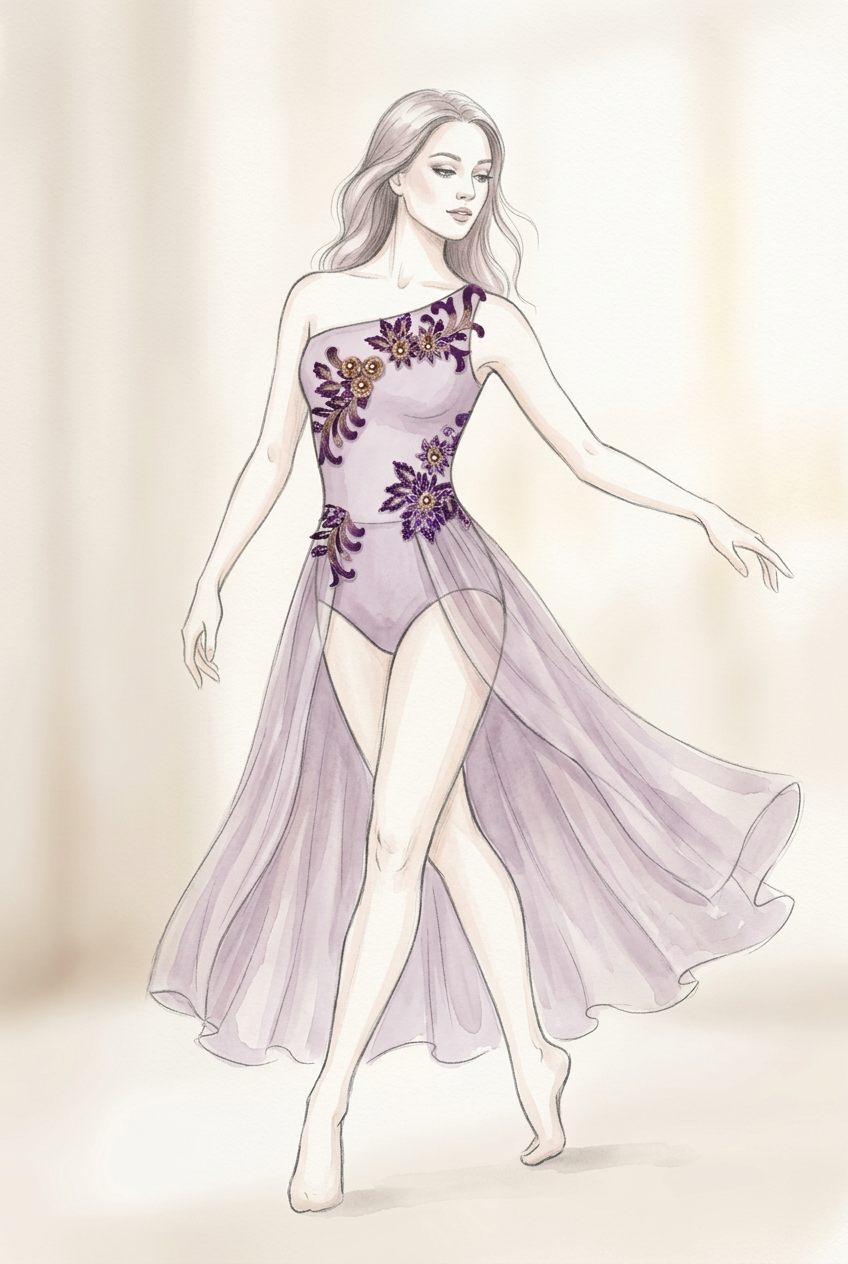 Romantic dusty-lilac lyrical costume with rearranged APU1023 floral and leaf sections