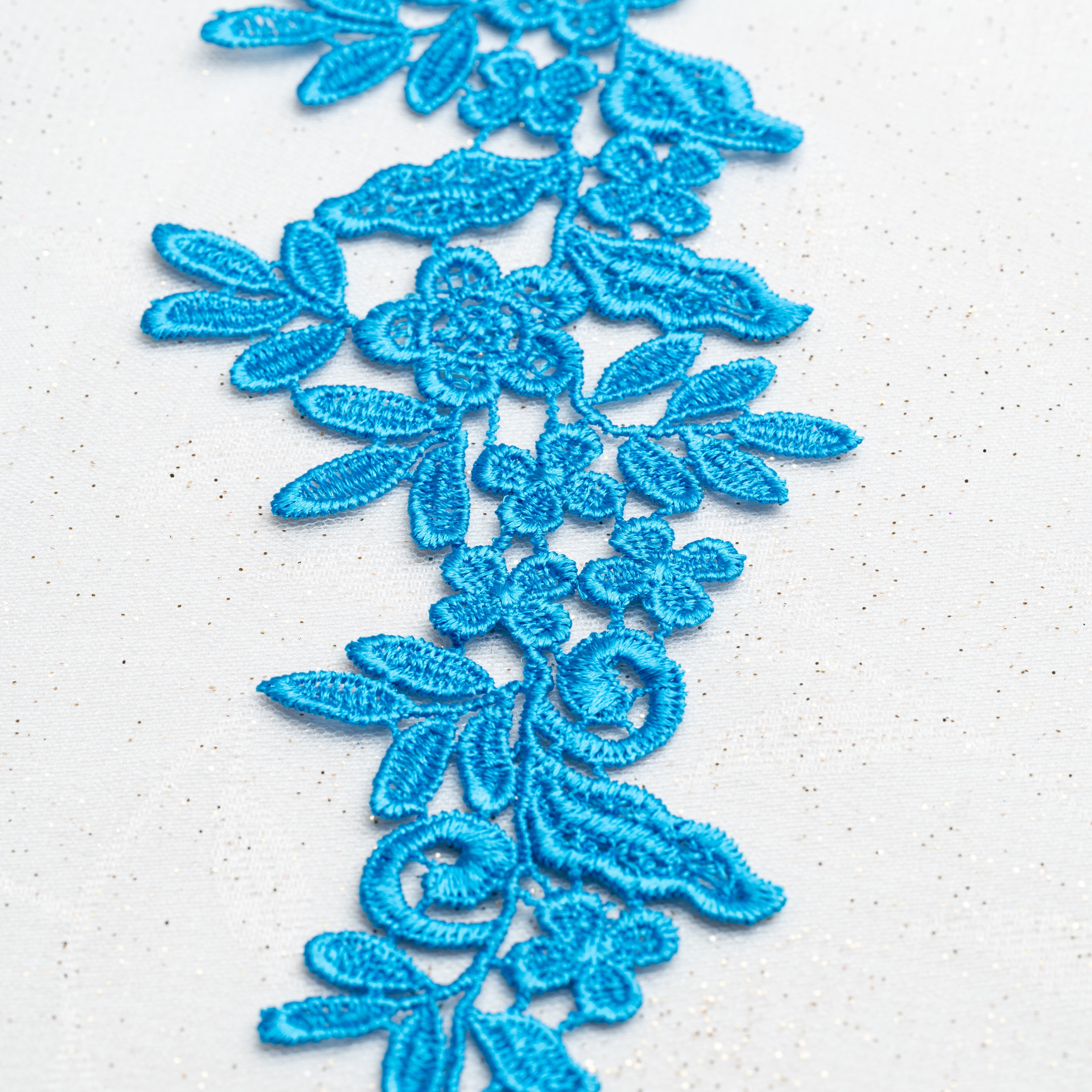 Blue lace applique pair perfect for decorating a tutu bodice or dance and stage costume.