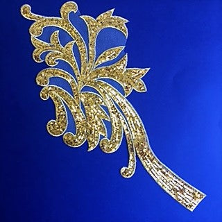 Beautiful gold sequin applique heavily embellished with gold sequins.  Perfect for a glittery dance and stage costume with a Hollywood nights theme.  