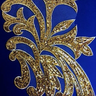 Heavily sequinned gold applique pair with a swirly palm tree shaped design.  Perfect for a glamour costume.