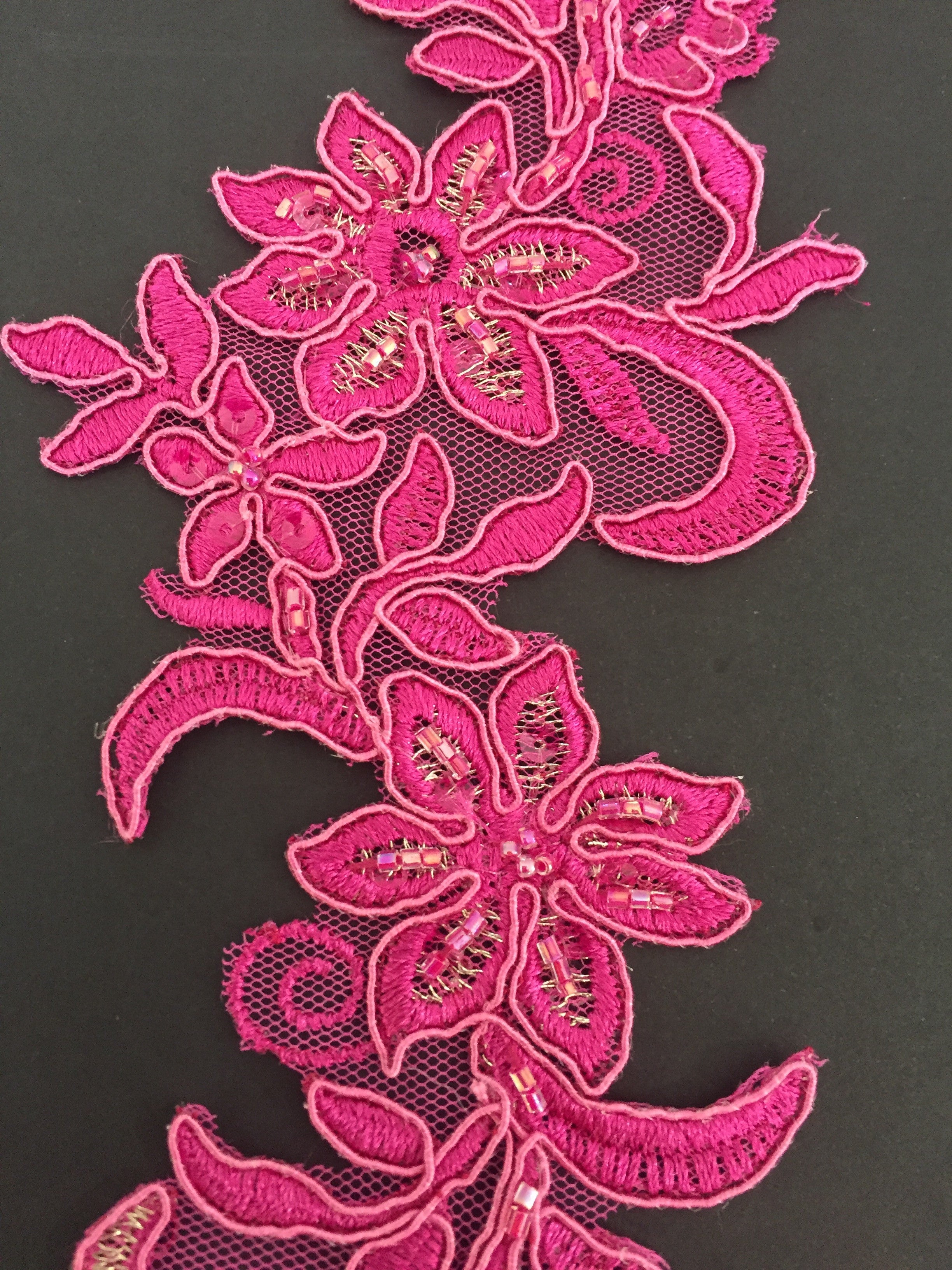Pink beaded and sequinned appliques for dance and stage costumes