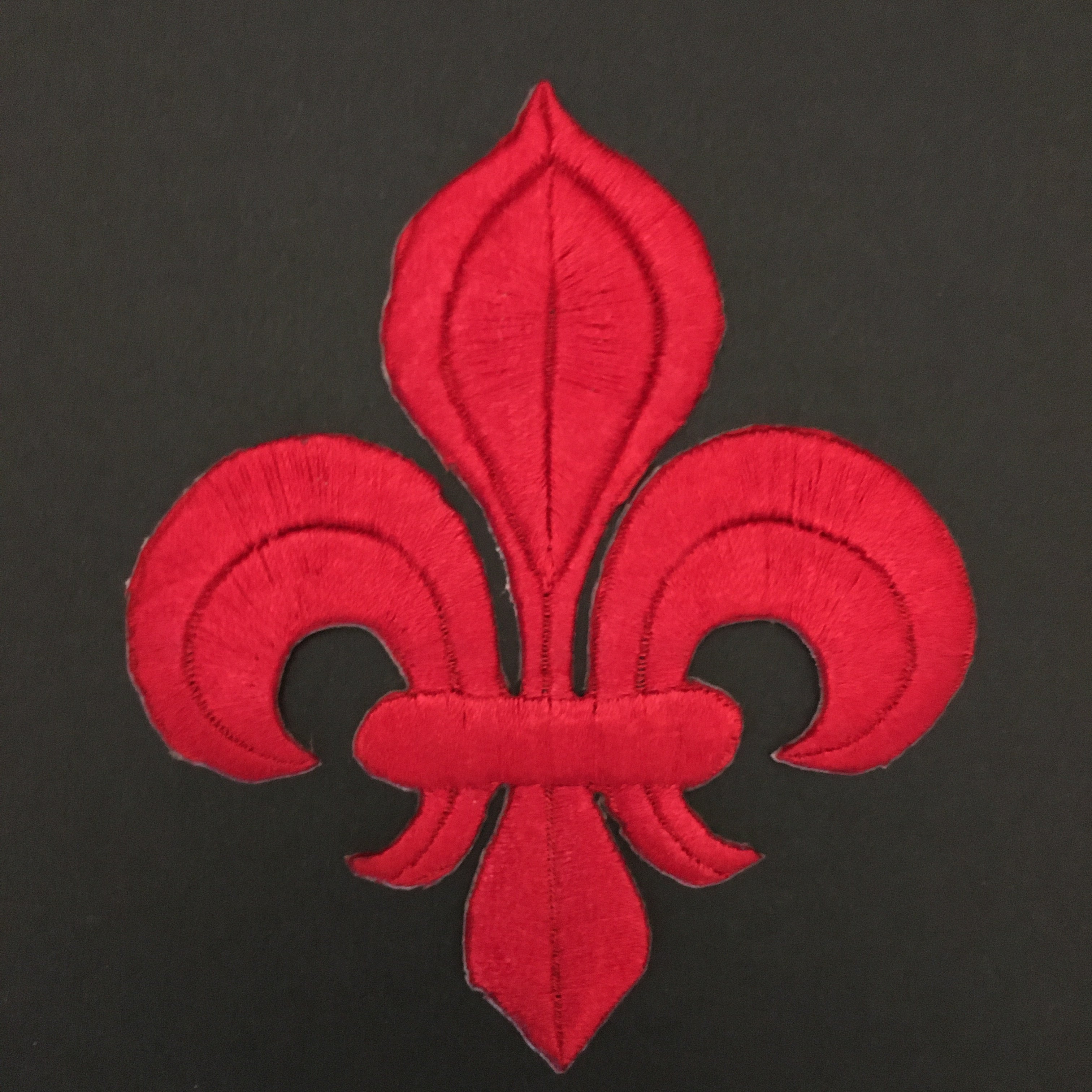 Vibrant red embroidered applique.  This light weight iron on patch is perfect for cosplay and stage costumes  and is a lovely decoration for sewing and craft projects.