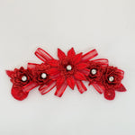 Red floral headpiece with 3D flowers.  Flowers have a crystal centre.