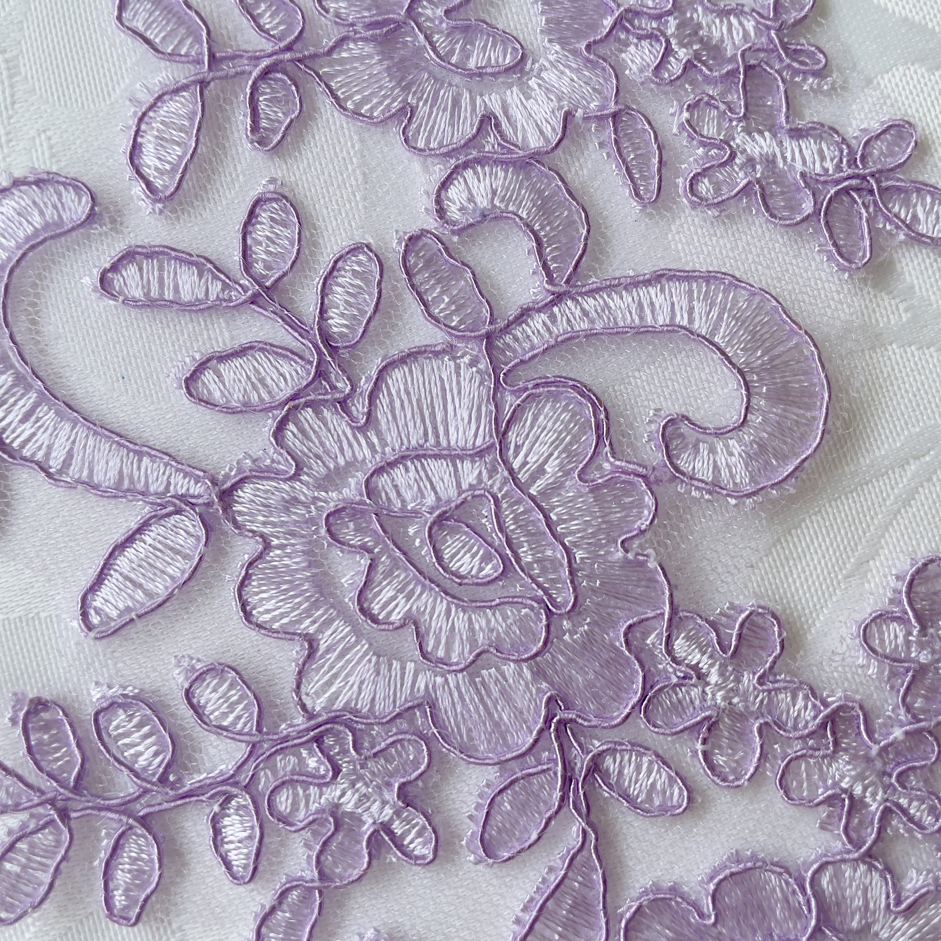 Lilac purple corded and embroidered floral applique pair perfect for adding crystals, beads and sequins.